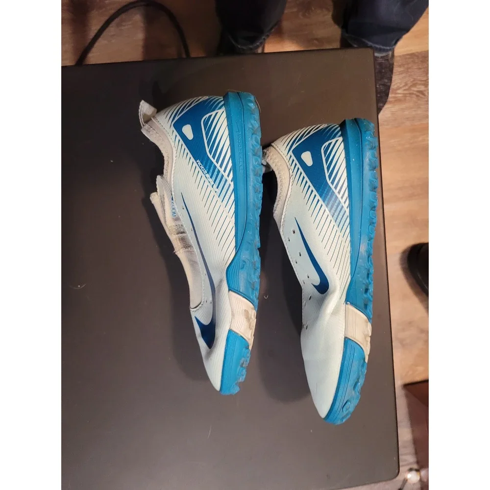 Nike Mercurial Air Zoom Kids Soccer Cleats Blue‎ White Turf 3Y no laces